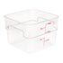 CamSquare¨ Food Container, 12 qt., 11-1/4"L x 12-1/4"W x 8-5/16"H, with handles, red graduation, polycarbonate, dishwasher safe, resists stains & odors, clear, NSF
