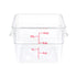 CamSquare¨ Food Container, 12 qt., 11-1/4"L x 12-1/4"W x 8-5/16"H, with handles, red graduation, polycarbonate, dishwasher safe, resists stains & odors, clear, NSF