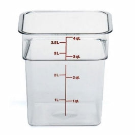 CamSquare¨ Food Container, 4 qt., 7-1/4"L x 7-1/4"W x 7-3/8"H, red graduation, polycarbonate, dishwasher safe, resists stains & odors, clear, NSF